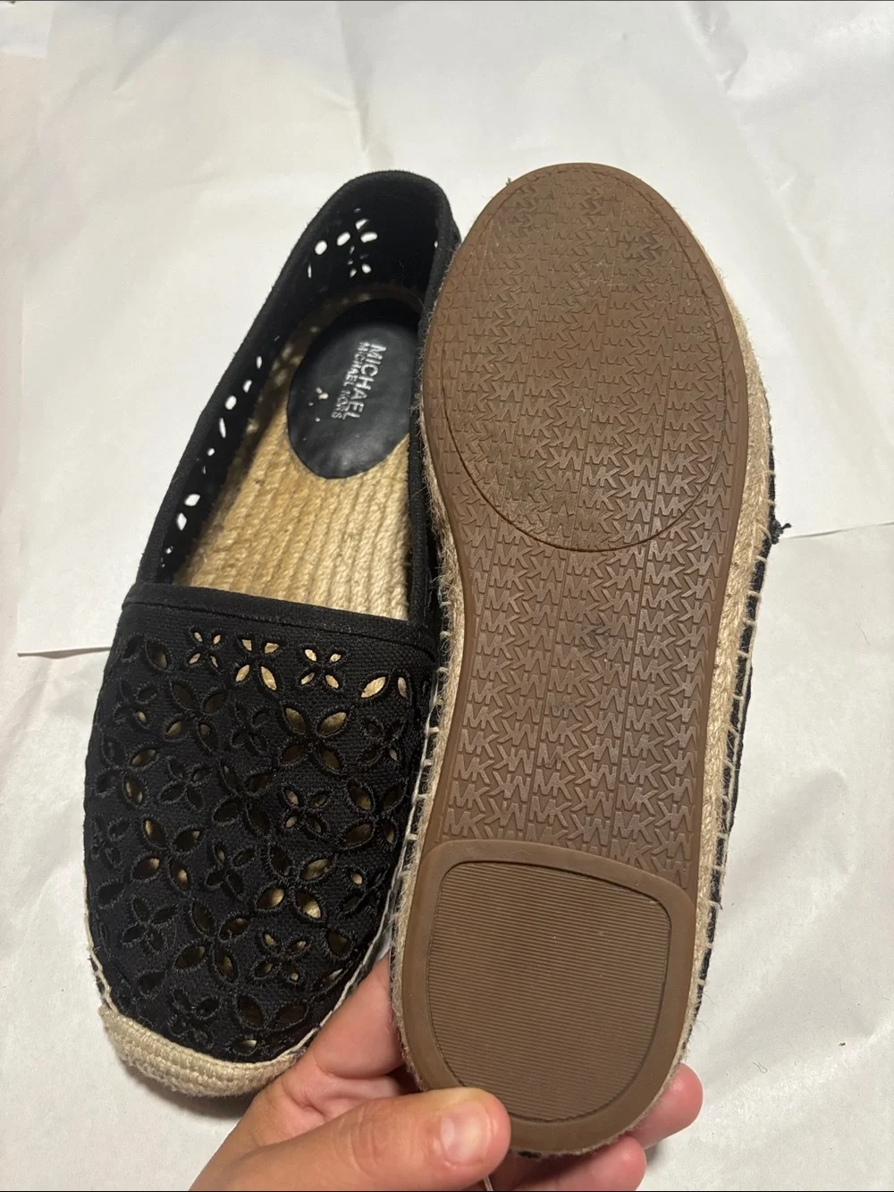 Michael Kors Black Floral Laser-Cut Espadrille Flats